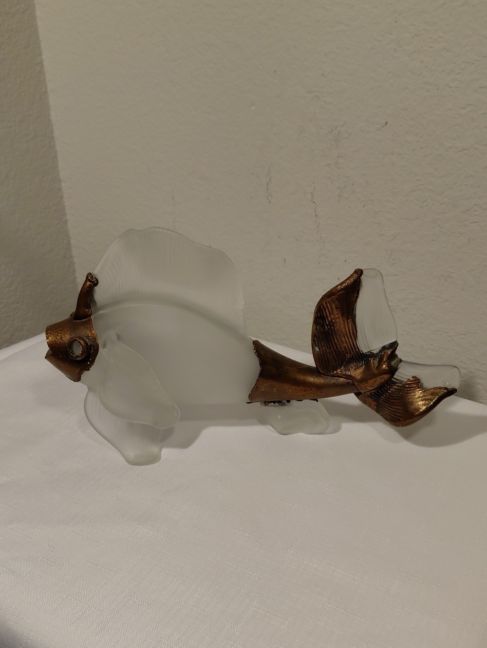 Filip Ravert Frosted Glass Fish Figurine w/Copper Overlay